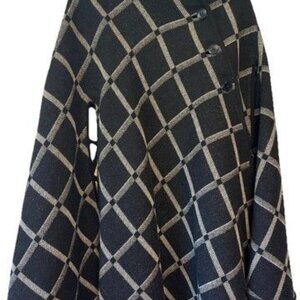 Vintage I. Magnin Cloak Cape Poncho Black Tan Wool Blend 1960s